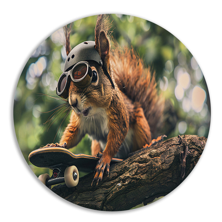 Skateboardende eekhoorn met helm en bril   forex muurcirkel