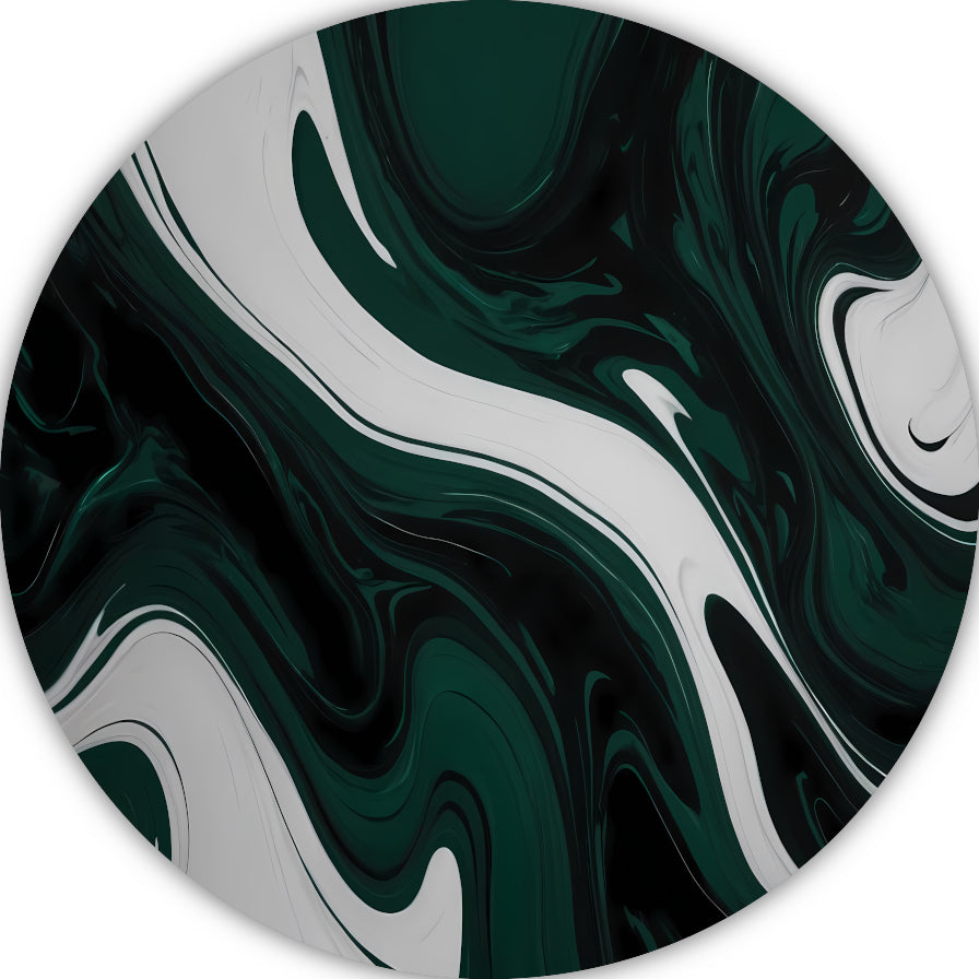 Abstracte Fluid Art in Zwart, Wit en Groen forex muurcirkel