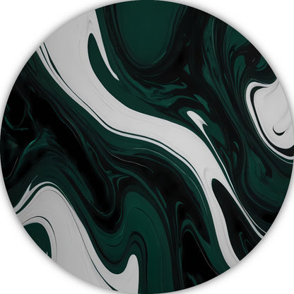 Abstracte Fluid Art in Zwart, Wit en Groen forex muurcirkel