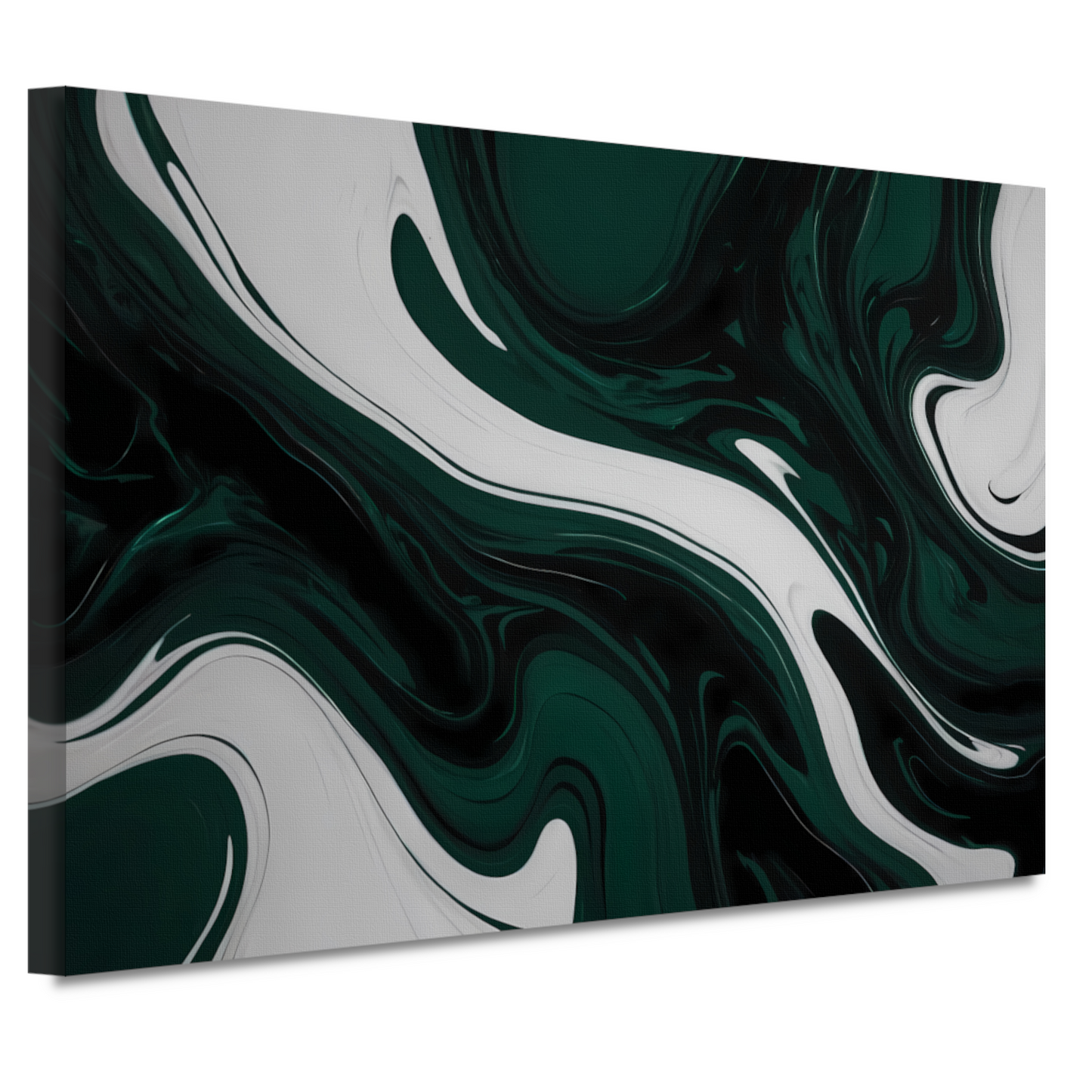 Abstracte Fluid Art in Zwart, Wit en Groen canvas