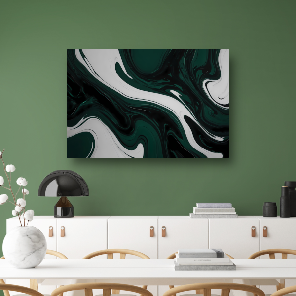 Abstracte Fluid Art in Zwart, Wit en Groen canvas