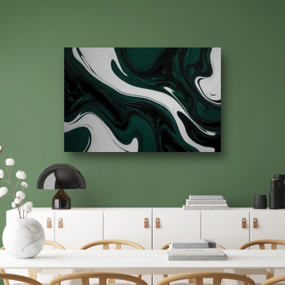 Abstracte Fluid Art in Zwart, Wit en Groen canvas