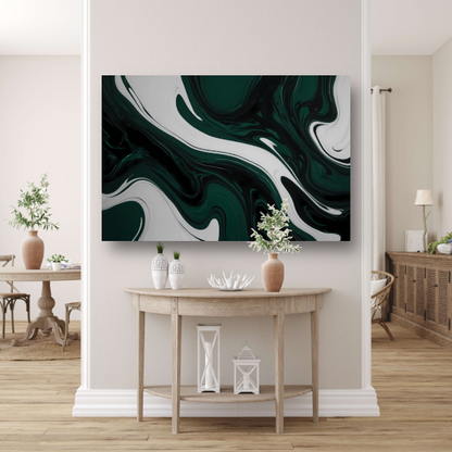 Abstracte Fluid Art in Zwart, Wit en Groen canvas