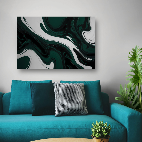 Abstracte Fluid Art in Zwart, Wit en Groen canvas