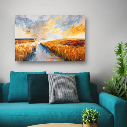 Abstract landschap met weg naar horizon canvas met baklijst