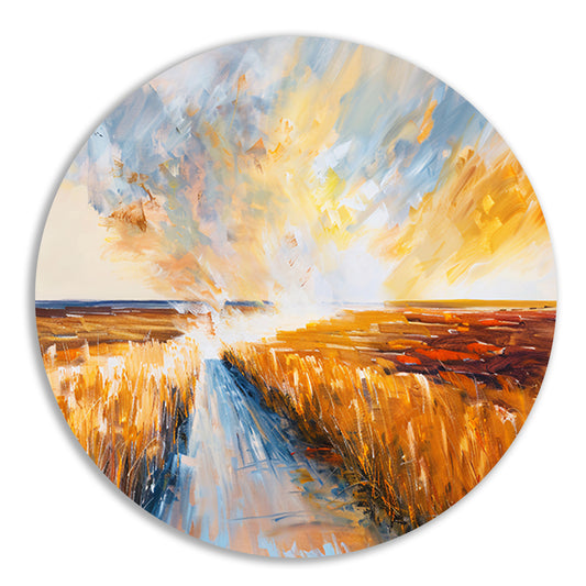 Abstract landschap met weg naar horizon aluminium muurcirkel