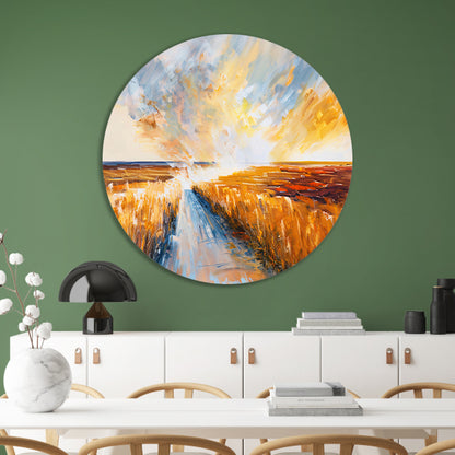 Abstract landschap met weg naar horizon aluminium muurcirkel