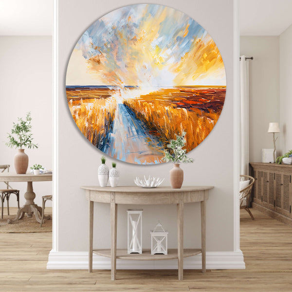 Abstract landschap met weg naar horizon aluminium muurcirkel