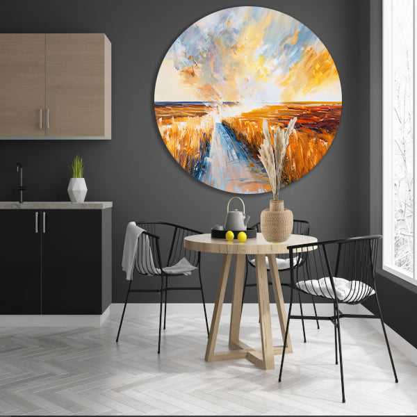 Abstract landschap met weg naar horizon aluminium muurcirkel