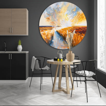 Abstract landschap met weg naar horizon aluminium muurcirkel