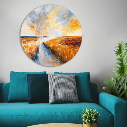 Abstract landschap met weg naar horizon aluminium muurcirkel