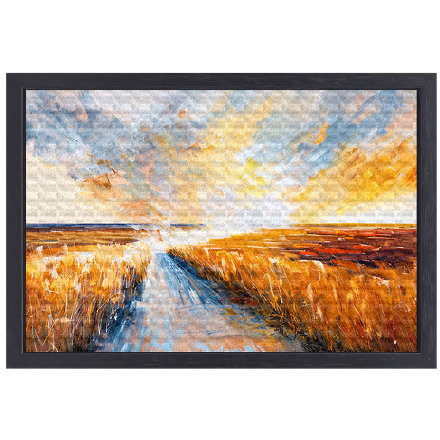 Abstract landschap met weg naar horizon canvas met baklijst