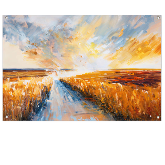 Abstract landschap met weg naar horizon tuinposter