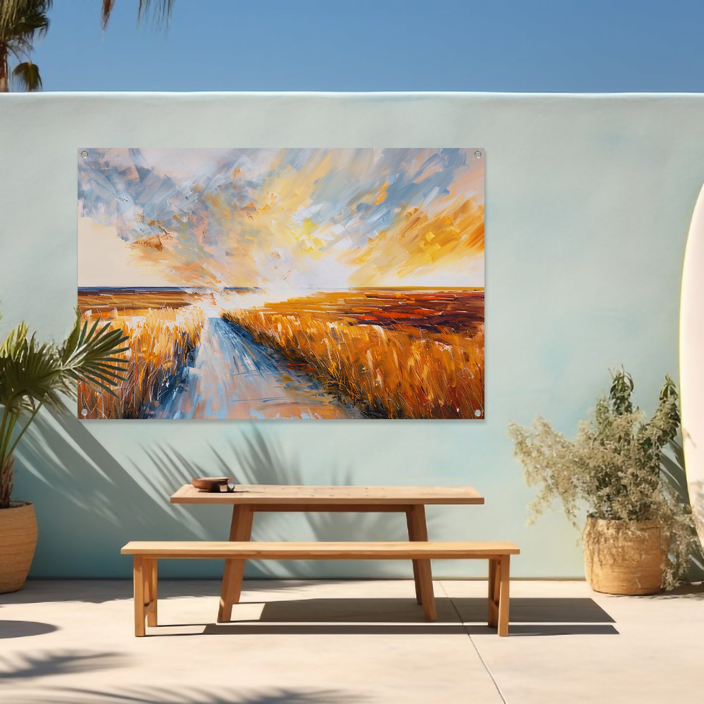 Abstract landschap met weg naar horizon tuinposter