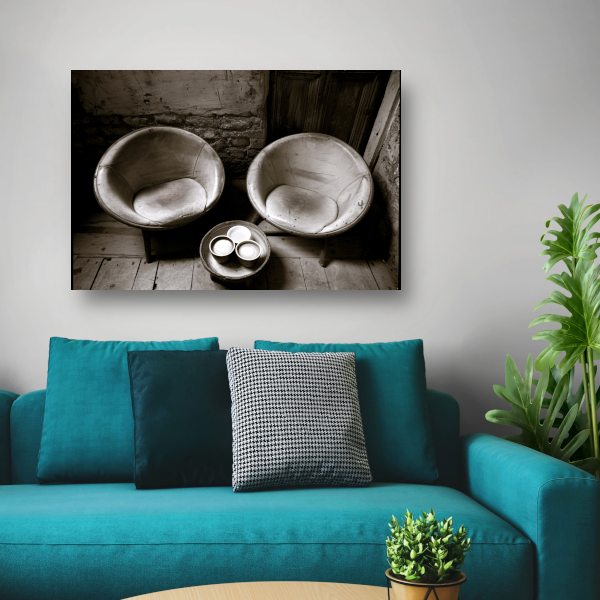 Minimalistische stoelen zwart wit poster