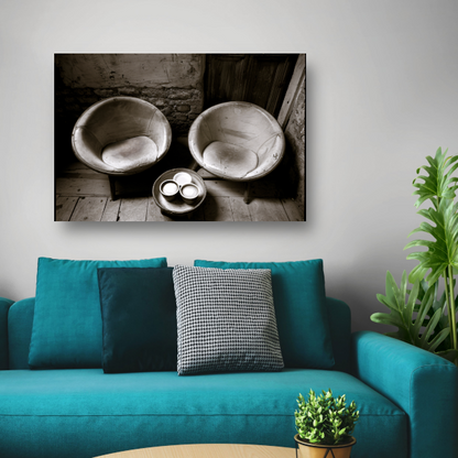 Minimalistische stoelen zwart wit poster