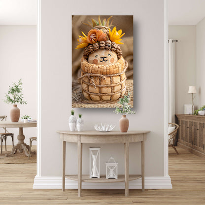 Handgemaakt beeld van leeuw met bloemenkroon canvas met baklijst