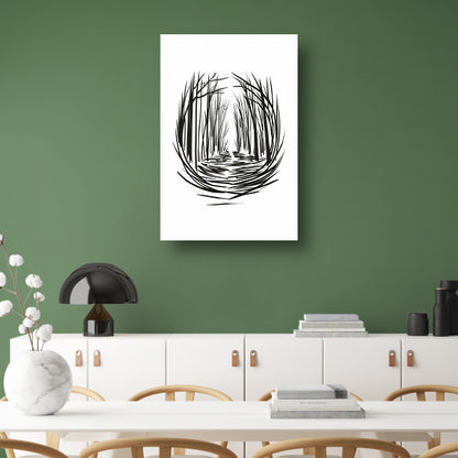 Minimalistisch rivier door bos lijntekening canvas