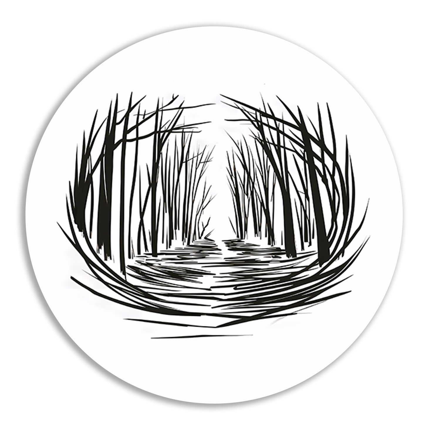 Minimalistisch rivier door bos lijntekening forex muurcirkel