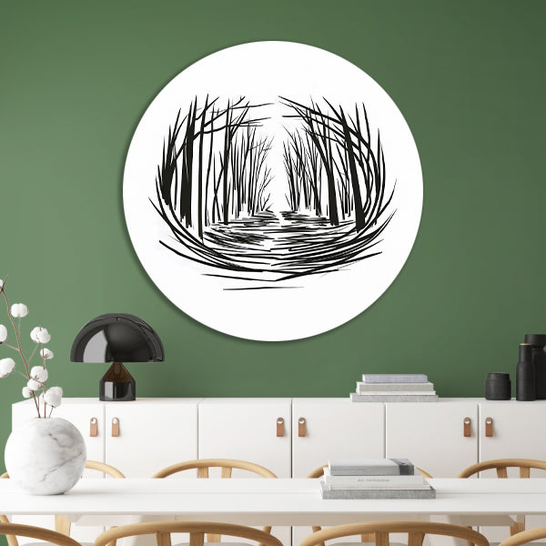 Minimalistisch rivier door bos lijntekening forex muurcirkel
