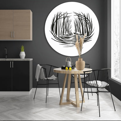 Minimalistisch rivier door bos lijntekening forex muurcirkel