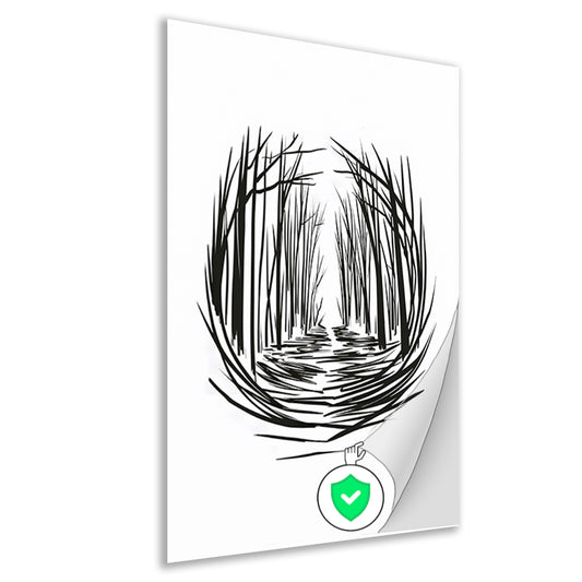 Minimalistisch rivier door bos lijntekening poster