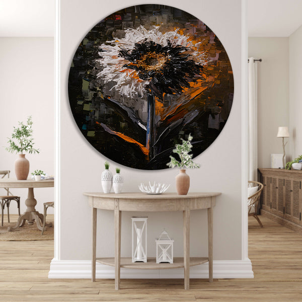 Expressieve Bloem in Abstracte Stijl aluminium muurcirkel