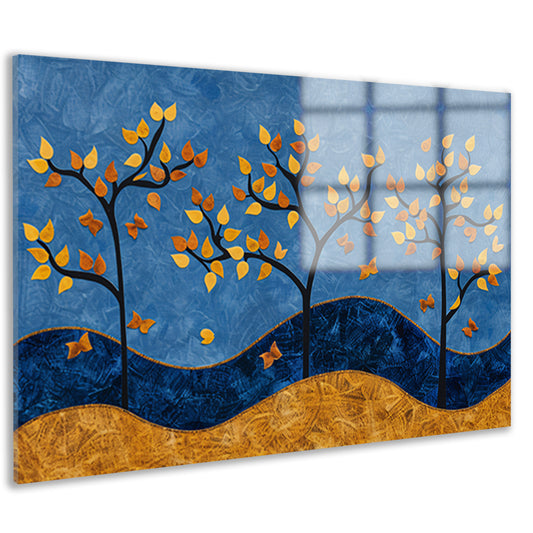 Herfstbomen op kleurrijke blauwe achtergrond acrylglas