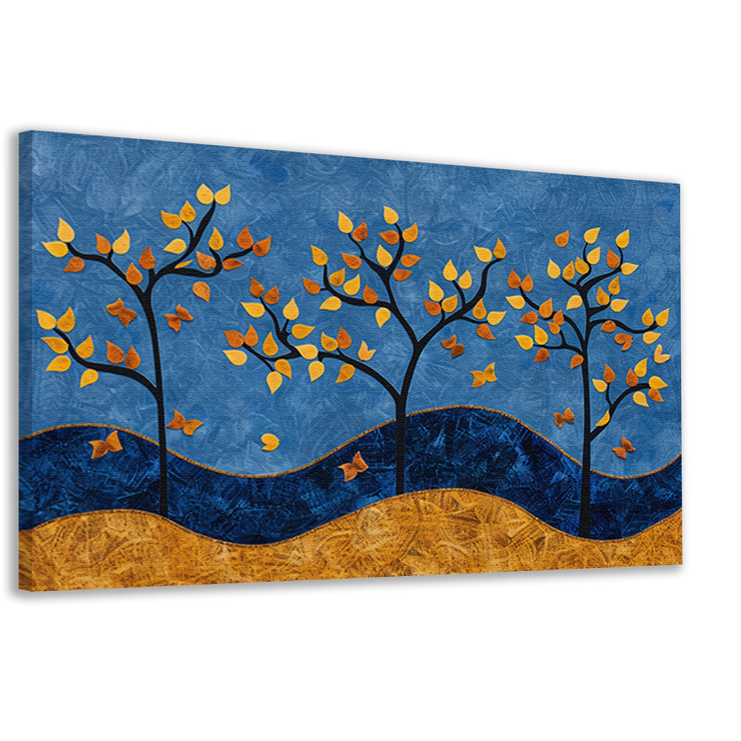 Herfstbomen op kleurrijke blauwe achtergrond canvas