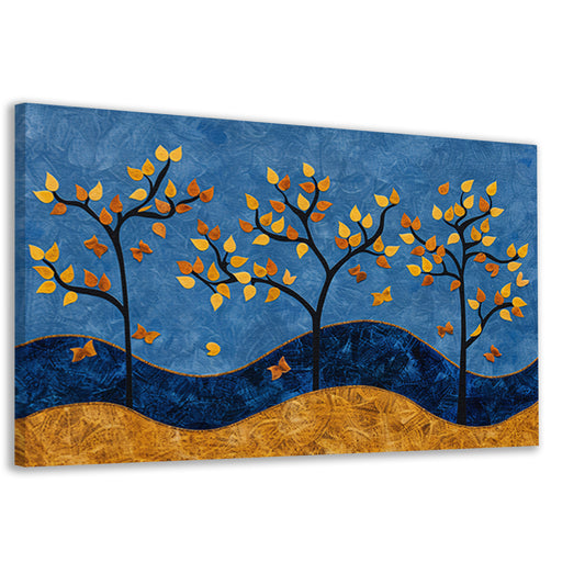 Herfstbomen op kleurrijke blauwe achtergrond canvas