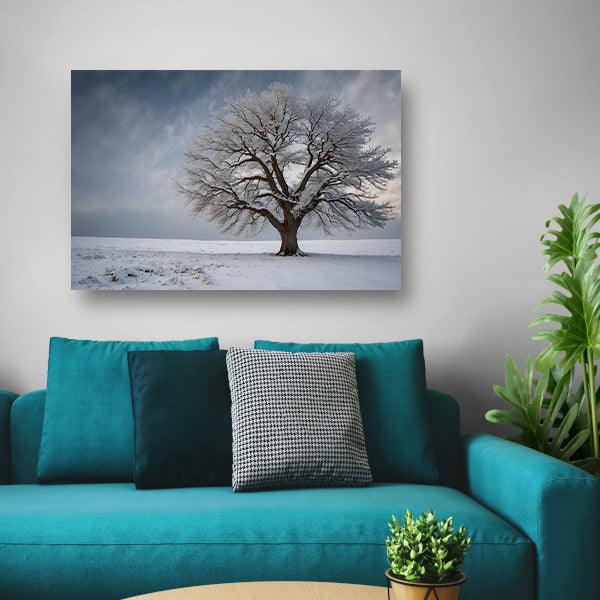 Een eenzame boom in de sneeuw canvas