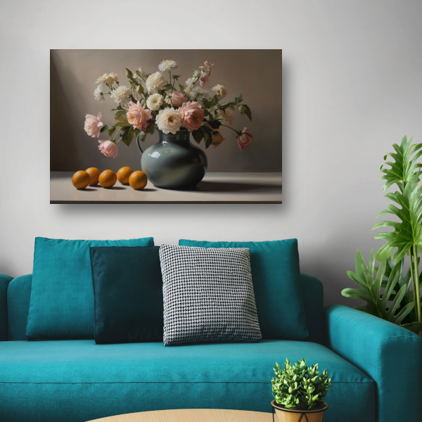 Stilleven met Bloemen en Citroenen canvas met baklijst