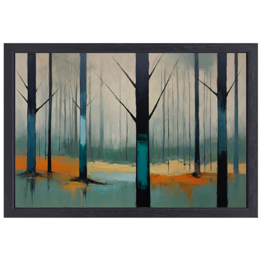Nevelig bos met kleurrijke accenten canvas met baklijst