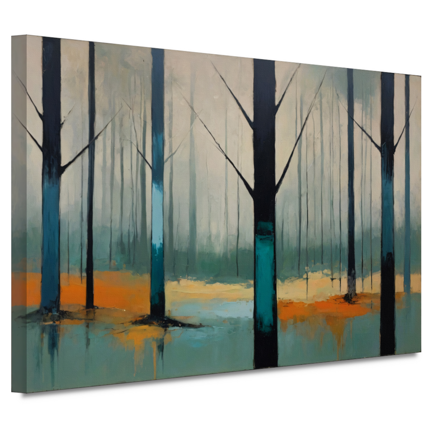 Nevelig bos met kleurrijke accenten canvas