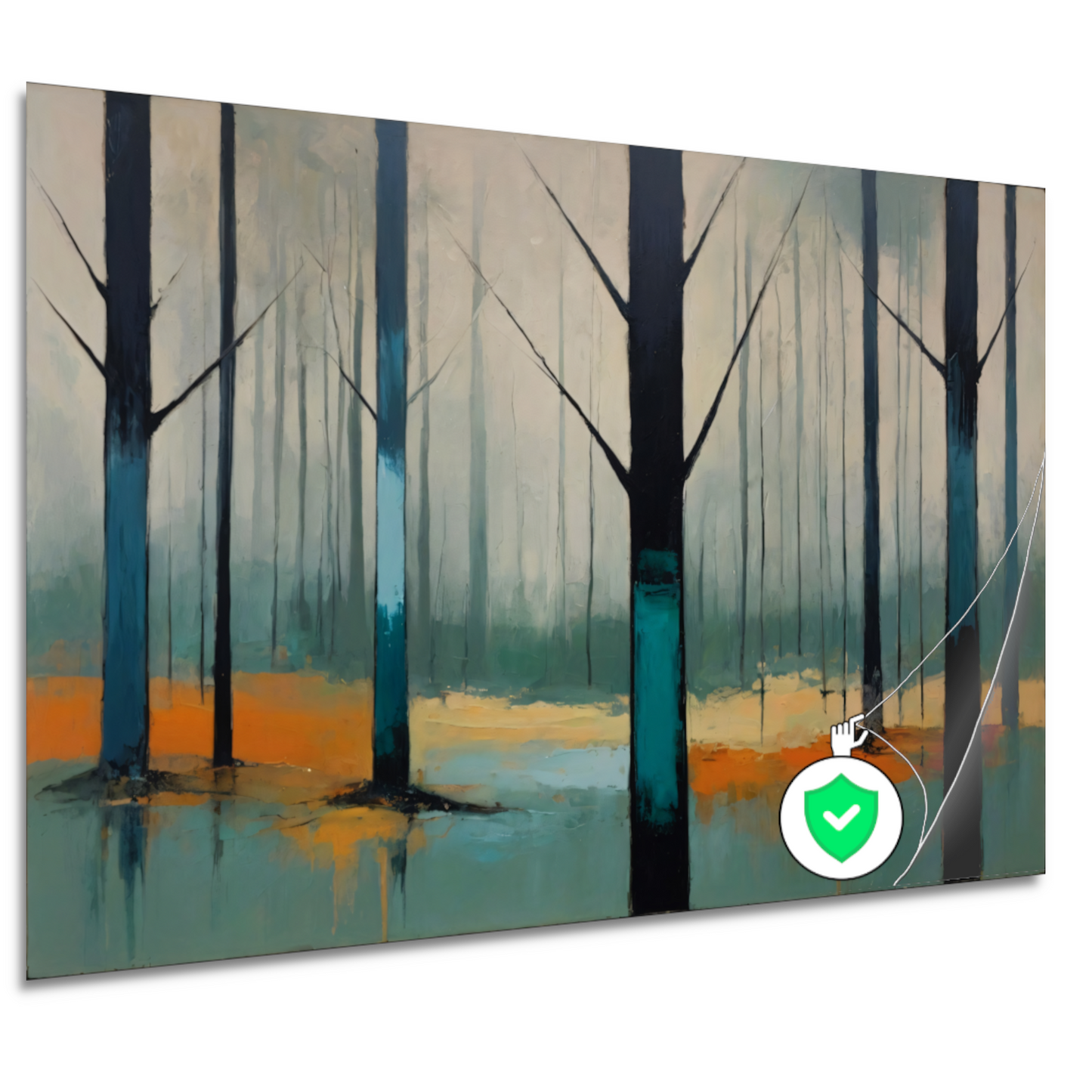 Nevelig bos met kleurrijke accenten poster