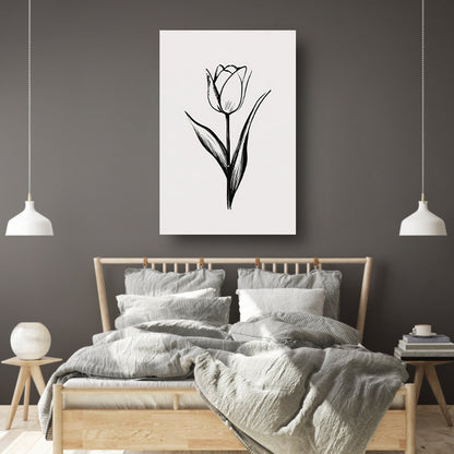 Minimalistische tulp in zwart-wit lijnenspel canvas