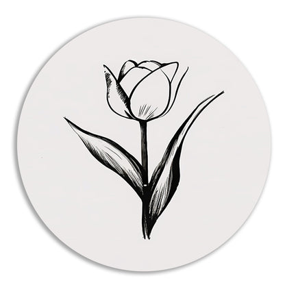 Minimalistische tulp in zwart-wit lijnenspel forex muurcirkel