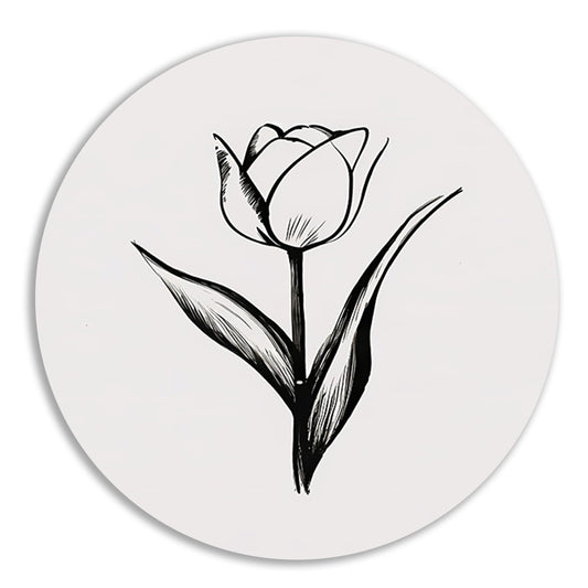 Minimalistische tulp in zwart-wit lijnenspel forex muurcirkel