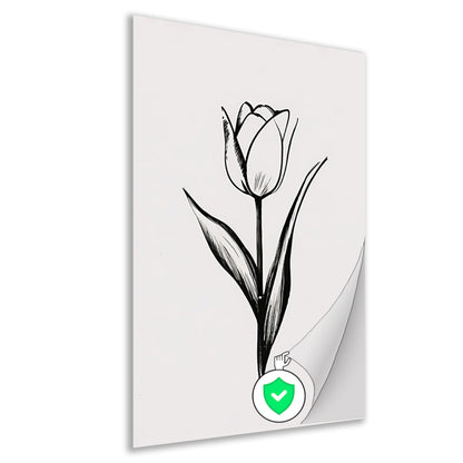 Minimalistische tulp in zwart-wit lijnenspel poster