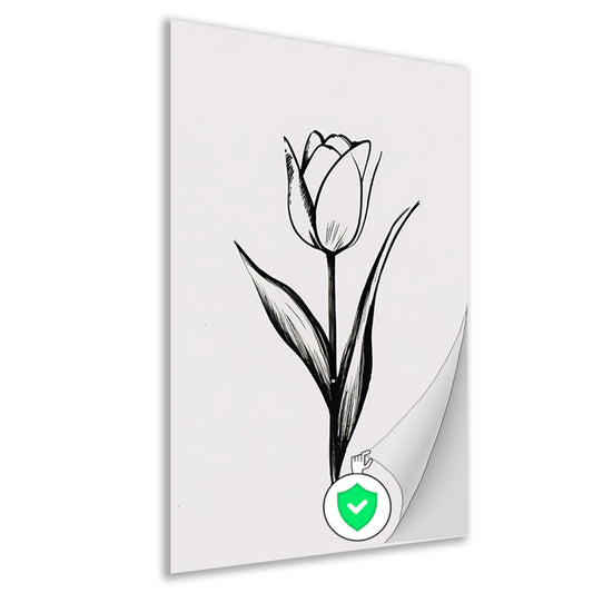 Minimalistische tulp in zwart-wit lijnenspel poster