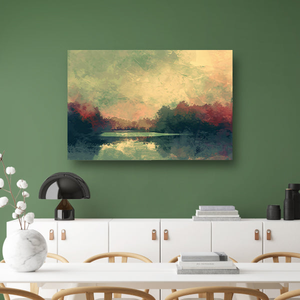 Prachtig abstract zomerlandschap met reflecties canvas met baklijst
