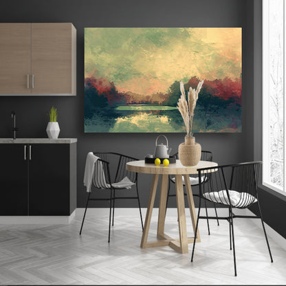 Prachtig abstract zomerlandschap met reflecties canvas met baklijst