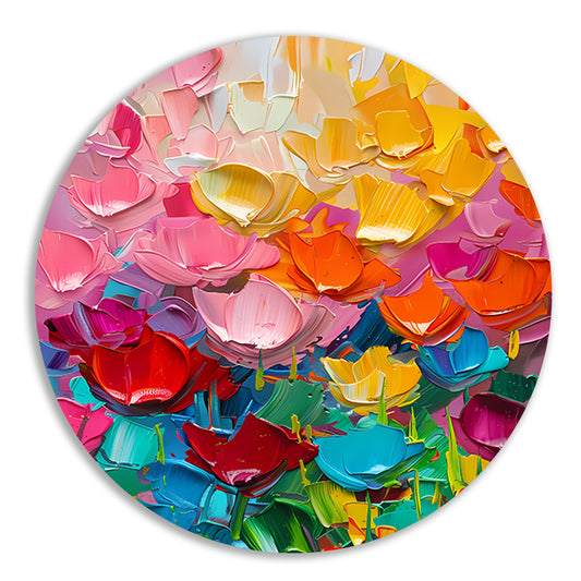 Abstract kleurrijk schilderij van bloemen aluminium muurcirkel