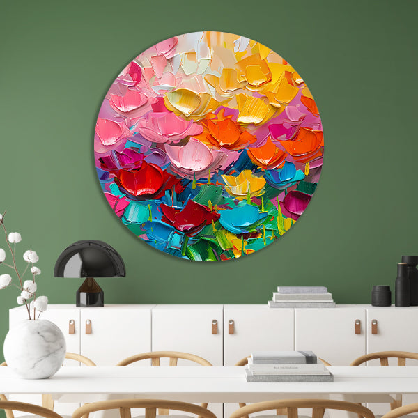 Abstract kleurrijk schilderij van bloemen forex muurcirkel