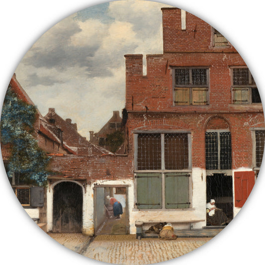 Het Straatje - Johannes Vermeer aluminium muurcirkel
