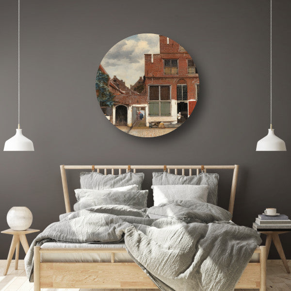 Het Straatje - Johannes Vermeer aluminium muurcirkel