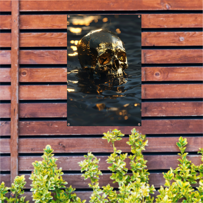 Vergulde schedel met gouden details in water tuinposter