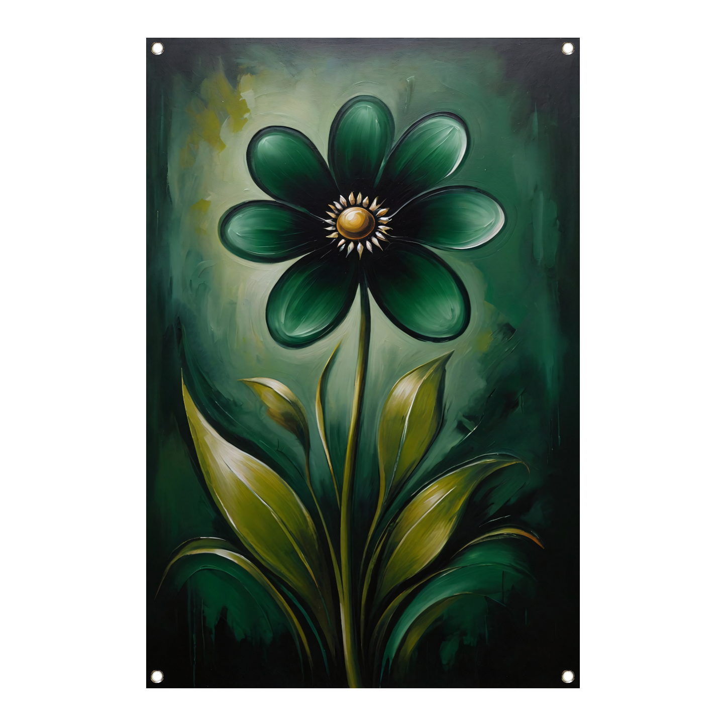 Abstracte Donkergroene Bloem met Gouden Kern tuinposter