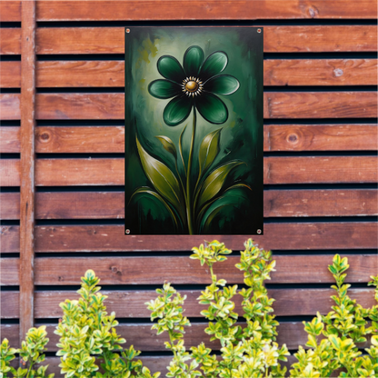 Abstracte Donkergroene Bloem met Gouden Kern tuinposter