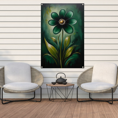 Abstracte Donkergroene Bloem met Gouden Kern tuinposter